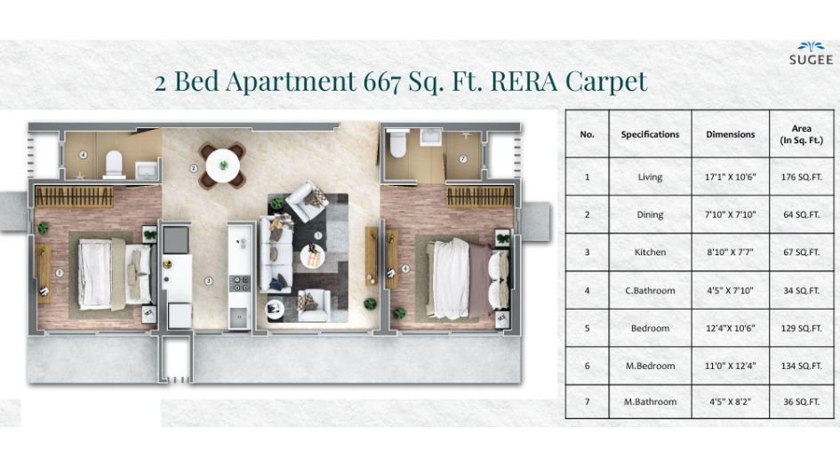 Sugee-Srushti-Floor-Plan-2 BHK-667 Sqft-Type-1